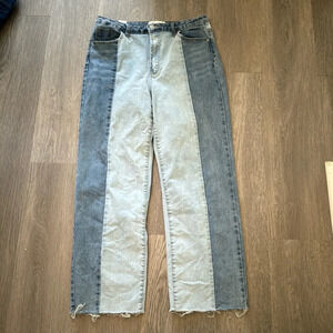 Almost famous dual wash patched jeans wide lege raw hem size 13 trendy